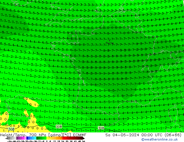 Height/Temp. 700 hPa ECMWF Sa 04.05.2024 00 UTC