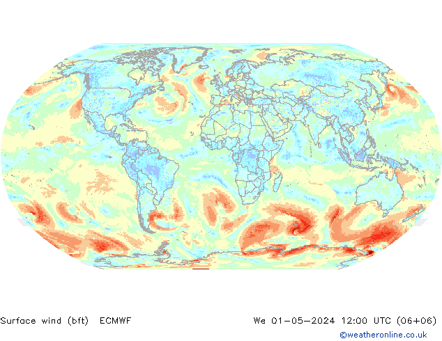 Bodenwind (bft) ECMWF Mi 01.05.2024 12 UTC