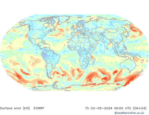 Bodenwind (bft) ECMWF Do 02.05.2024 06 UTC