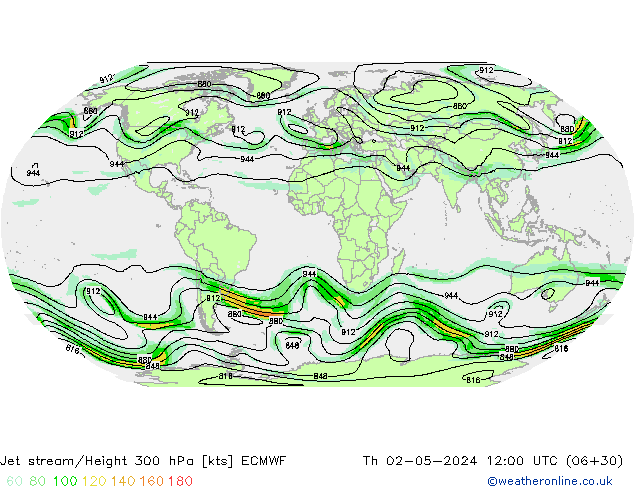 Jet stream ECMWF Qui 02.05.2024 12 UTC