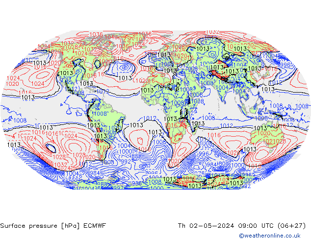 Pressione al suolo ECMWF gio 02.05.2024 09 UTC