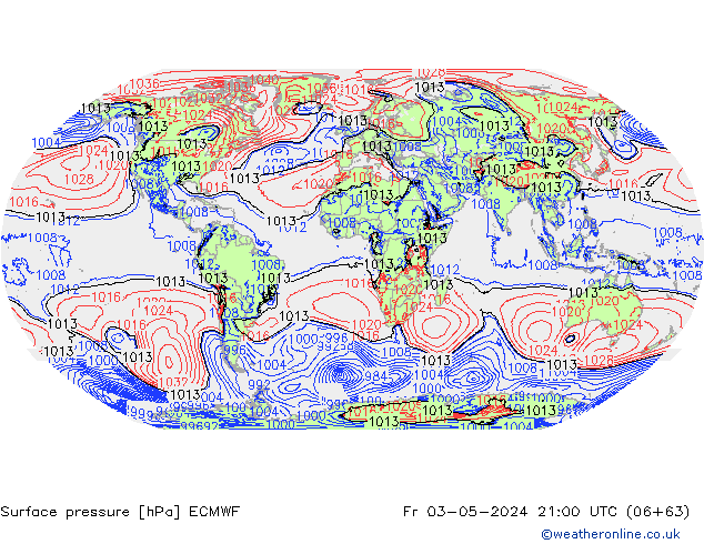 Pressione al suolo ECMWF ven 03.05.2024 21 UTC