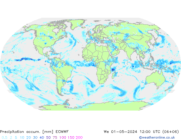 Precipitation accum. ECMWF mer 01.05.2024 12 UTC