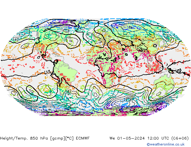 Z500/Yağmur (+YB)/Z850 ECMWF Çar 01.05.2024 12 UTC