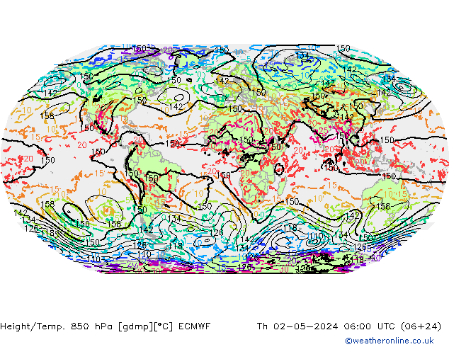 Height/Temp. 850 hPa ECMWF czw. 02.05.2024 06 UTC