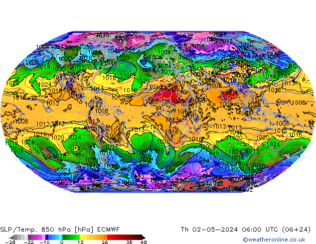 SLP/Temp. 850 hPa ECMWF Do 02.05.2024 06 UTC