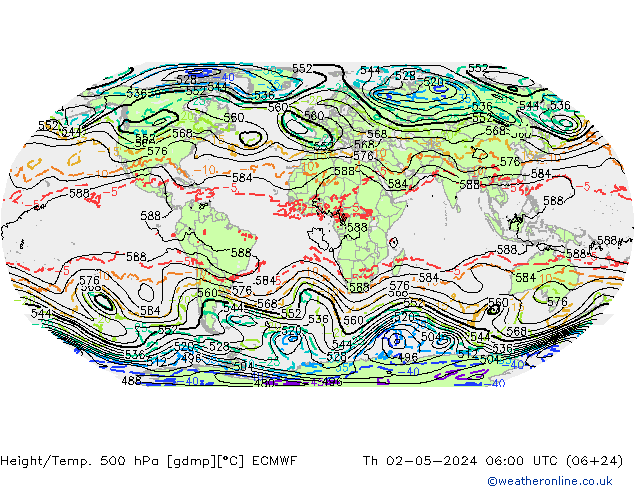 Z500/Rain (+SLP)/Z850 ECMWF gio 02.05.2024 06 UTC
