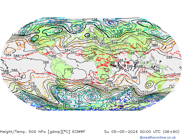 Z500/Rain (+SLP)/Z850 ECMWF Dom 05.05.2024 00 UTC