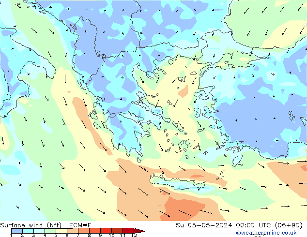 Surface wind (bft) ECMWF Su 05.05.2024 00 UTC