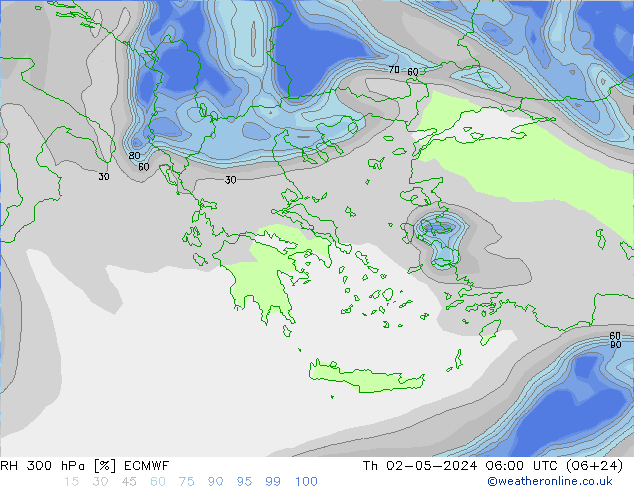 RH 300 hPa ECMWF Th 02.05.2024 06 UTC