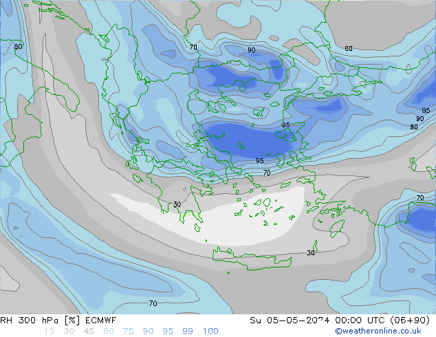 RH 300 hPa ECMWF Dom 05.05.2024 00 UTC