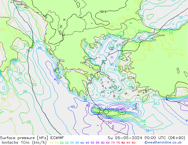 Isotachs (kph) ECMWF Su 05.05.2024 00 UTC