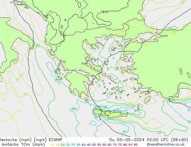 Isotachs (mph) ECMWF Dom 05.05.2024 00 UTC