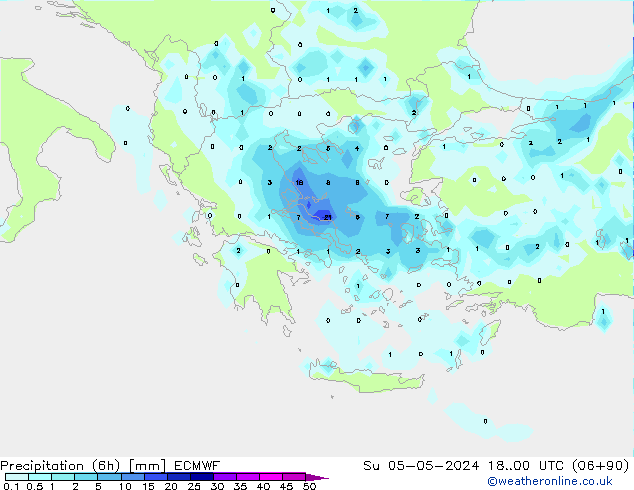 Precipitation (6h) ECMWF Su 05.05.2024 00 UTC