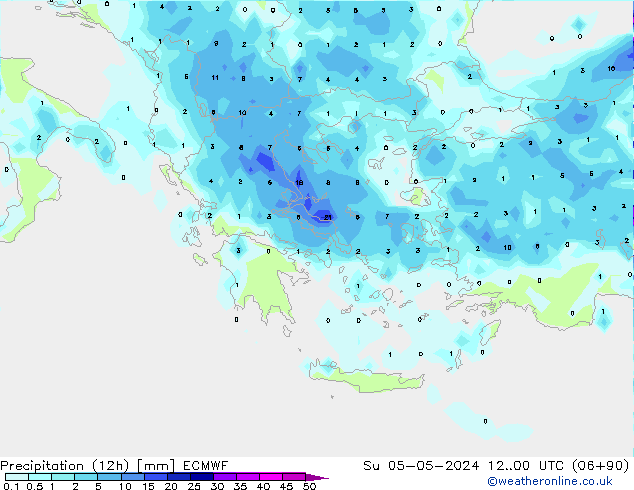 Precipitation (12h) ECMWF Su 05.05.2024 00 UTC