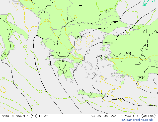 Theta-e 850hPa ECMWF Su 05.05.2024 00 UTC