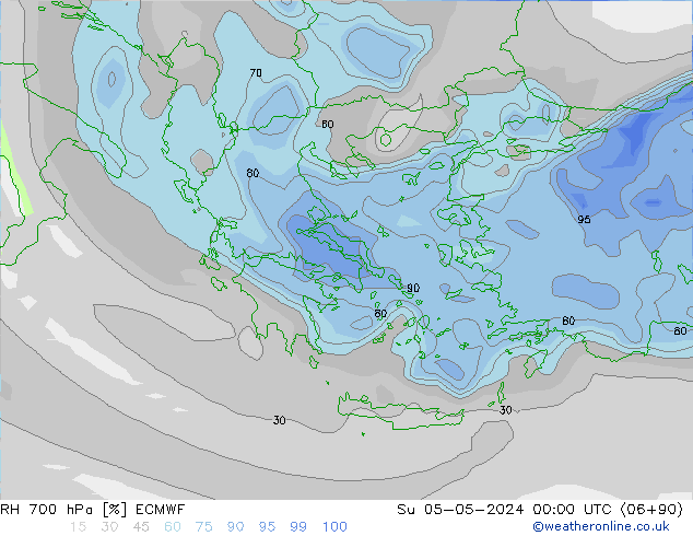 RH 700 hPa ECMWF Dom 05.05.2024 00 UTC