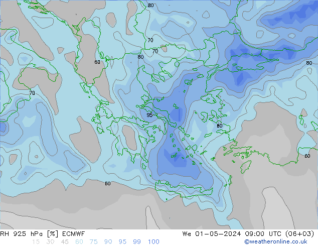 RH 925 hPa ECMWF  01.05.2024 09 UTC