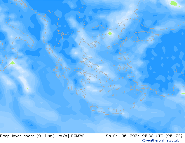 Deep layer shear (0-1km) ECMWF so. 04.05.2024 06 UTC