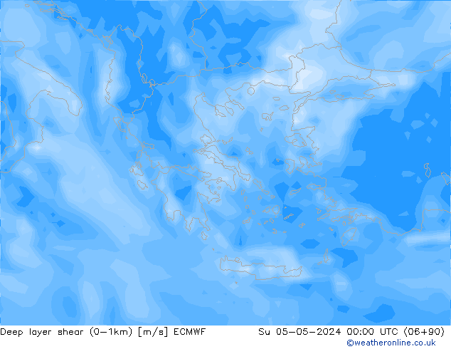 Deep layer shear (0-1km) ECMWF Su 05.05.2024 00 UTC