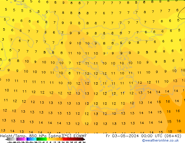 Z500/Rain (+SLP)/Z850 ECMWF ven 03.05.2024 00 UTC