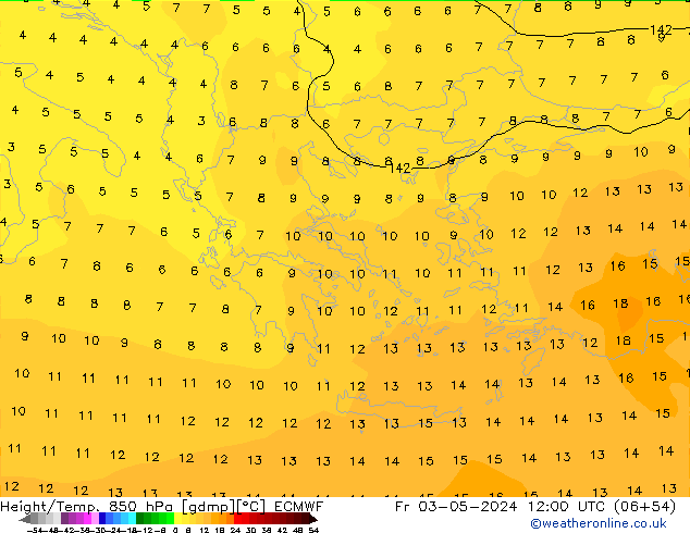 Z500/Rain (+SLP)/Z850 ECMWF pt. 03.05.2024 12 UTC