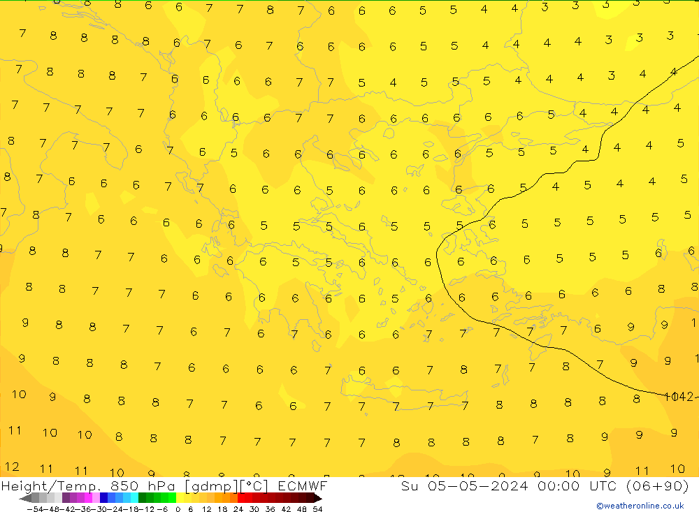 Height/Temp. 850 hPa ECMWF Su 05.05.2024 00 UTC