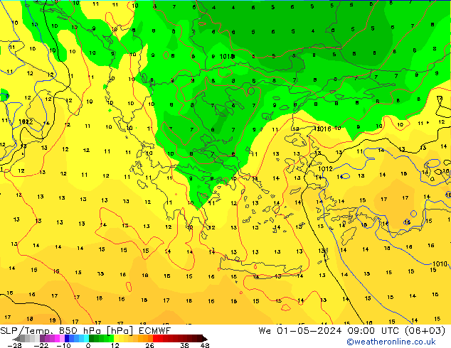 SLP/Temp. 850 hPa ECMWF St 01.05.2024 09 UTC