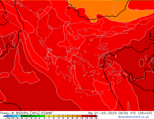 Theta-W 850hPa ECMWF śro. 01.05.2024 09 UTC