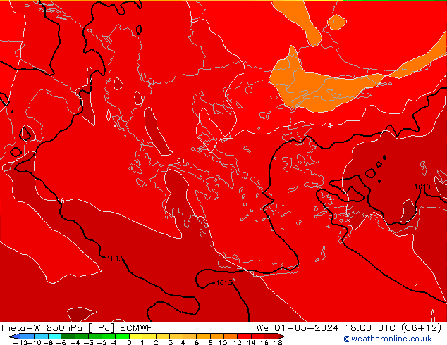 Theta-W 850hPa ECMWF Qua 01.05.2024 18 UTC