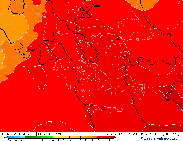 Theta-W 850hPa ECMWF Cu 03.05.2024 00 UTC