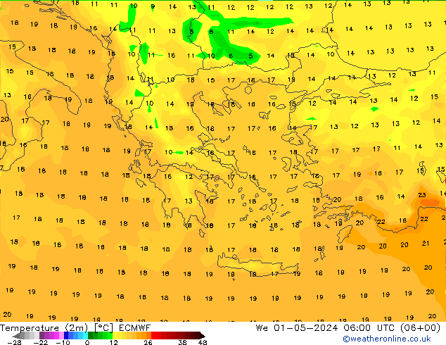 Temperatura (2m) ECMWF mer 01.05.2024 06 UTC