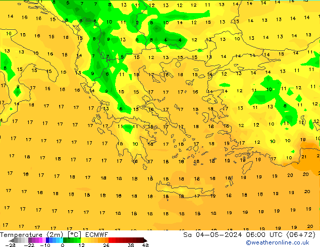 Temperature (2m) ECMWF Sa 04.05.2024 06 UTC