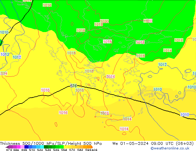 Thck 500-1000hPa ECMWF śro. 01.05.2024 09 UTC