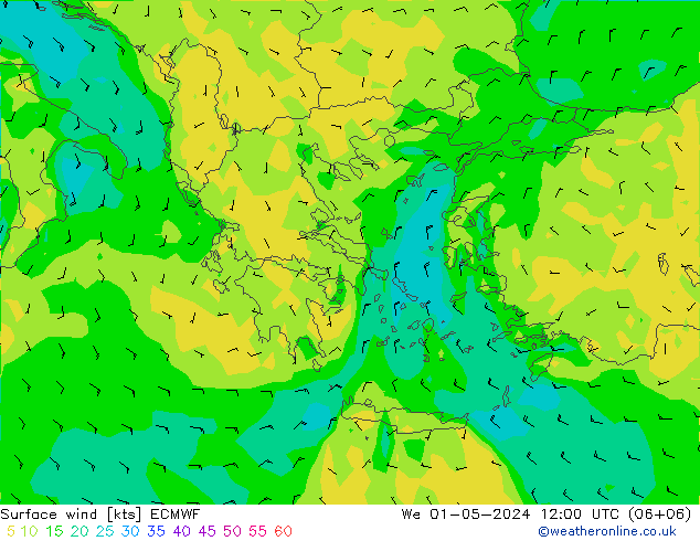 Vento 10 m ECMWF mer 01.05.2024 12 UTC