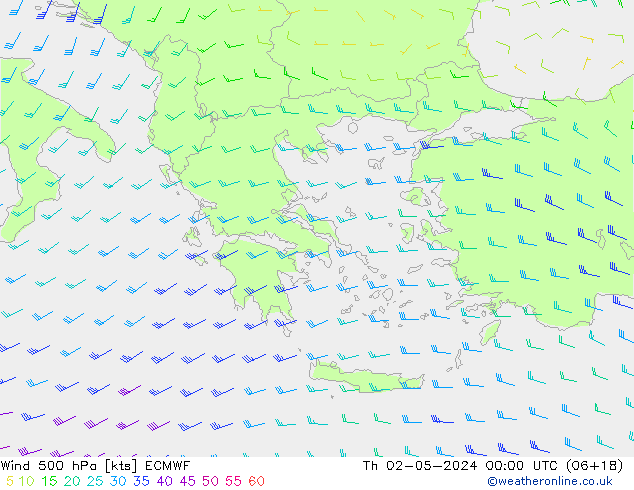 Viento 500 hPa ECMWF jue 02.05.2024 00 UTC