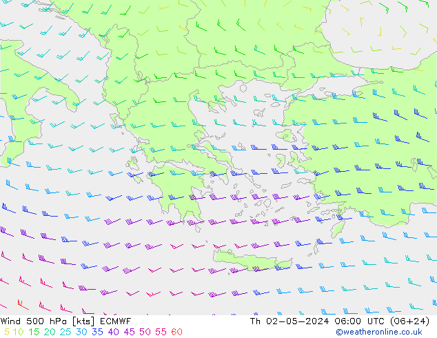 Wind 500 hPa ECMWF Th 02.05.2024 06 UTC