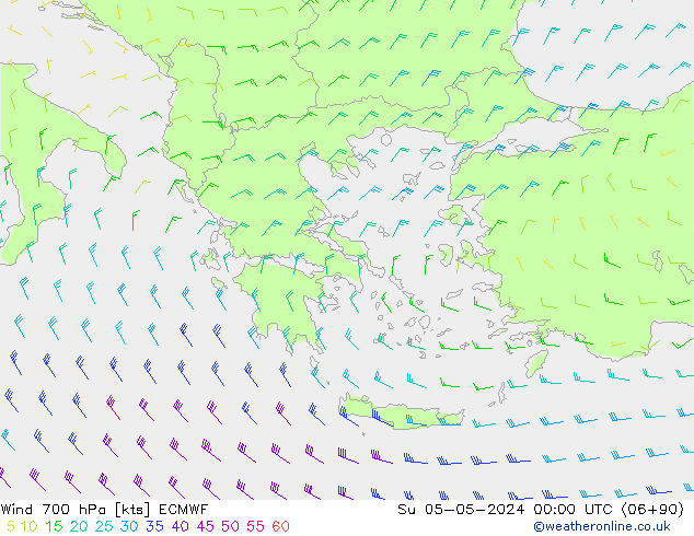 Wind 700 hPa ECMWF Su 05.05.2024 00 UTC