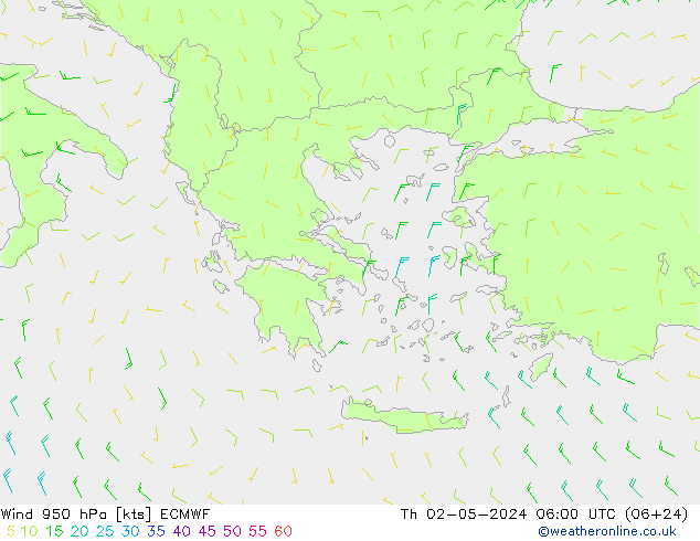 Neerslag 6h/Wind 10m/950 ECMWF do 02.05.2024 06 UTC