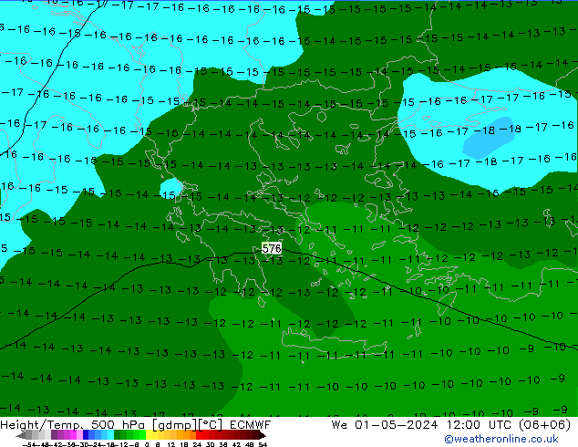 Z500/Yağmur (+YB)/Z850 ECMWF Çar 01.05.2024 12 UTC