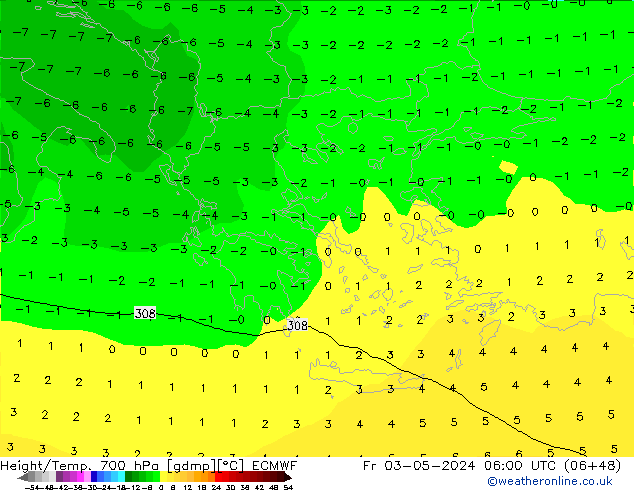 Height/Temp. 700 hPa ECMWF Fr 03.05.2024 06 UTC