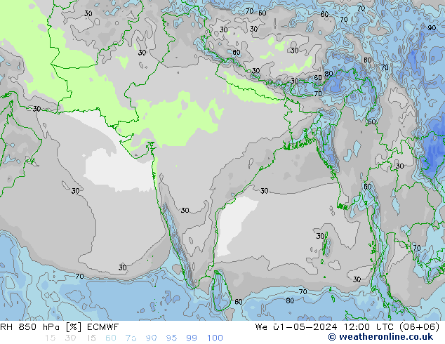 Humidité rel. 850 hPa ECMWF mer 01.05.2024 12 UTC