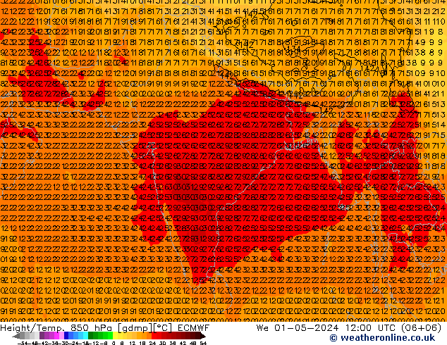 Height/Temp. 850 hPa ECMWF We 01.05.2024 12 UTC