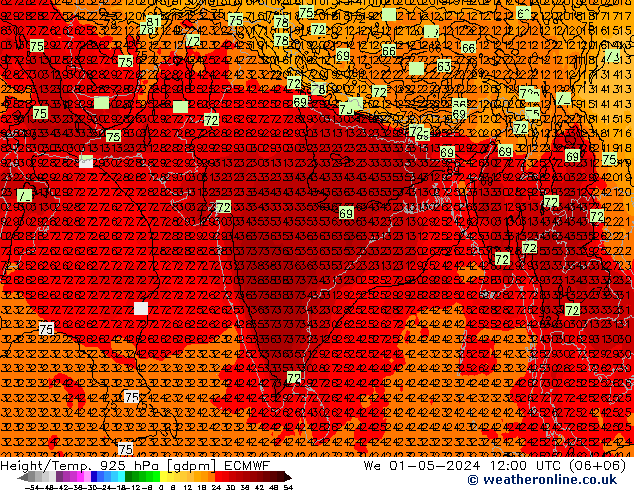 Height/Temp. 925 гПа ECMWF ср 01.05.2024 12 UTC