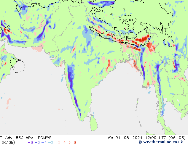 T-Adv. 850 hPa ECMWF We 01.05.2024 12 UTC