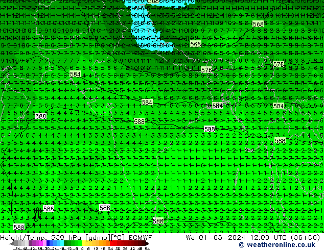 Z500/Rain (+SLP)/Z850 ECMWF We 01.05.2024 12 UTC