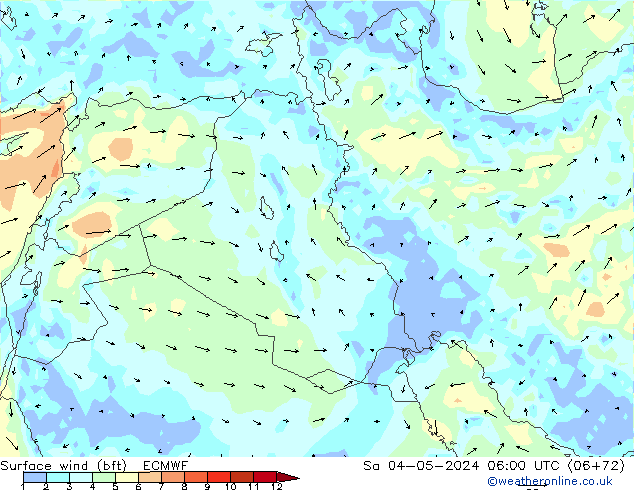 Vento 10 m (bft) ECMWF Sáb 04.05.2024 06 UTC