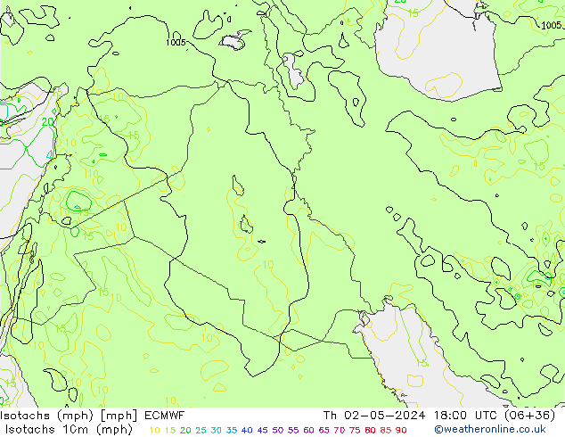 Isotachs (mph) ECMWF Th 02.05.2024 18 UTC