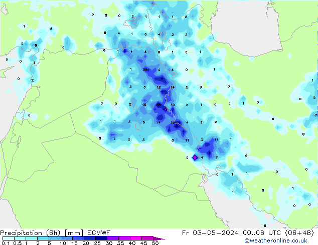 Precipitation (6h) ECMWF Fr 03.05.2024 06 UTC