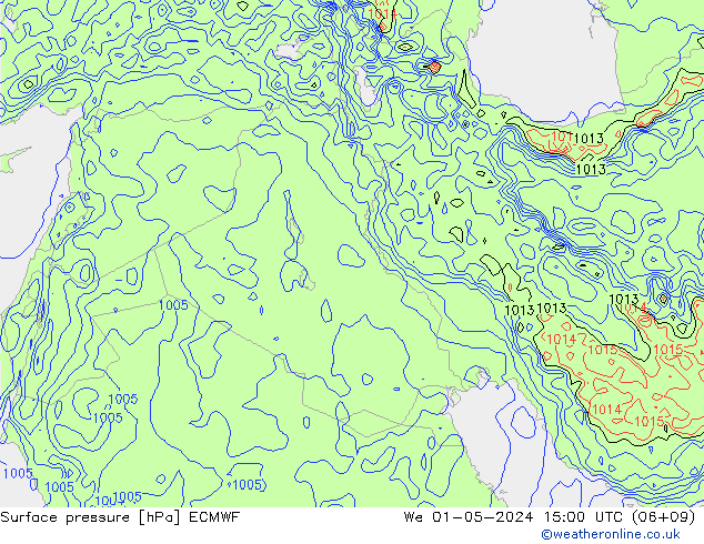 Surface pressure ECMWF We 01.05.2024 15 UTC